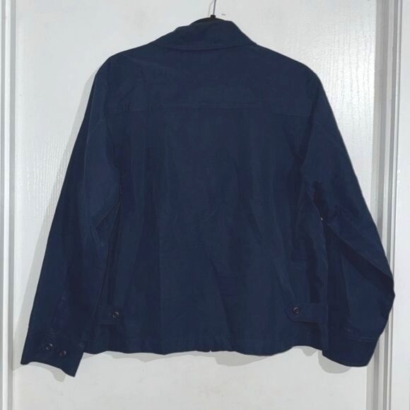 Mens Navy Blue Stitch Lightweight Polyester Jacket With Button Cuffs & Zipper Fr - Picture 4 of 7